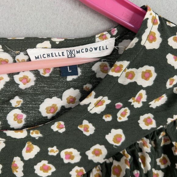 Michelle McDowell Dress Womens Large Green Ditsy Floral Ruffle Boho Cottage Fem - Picture 5 of 13